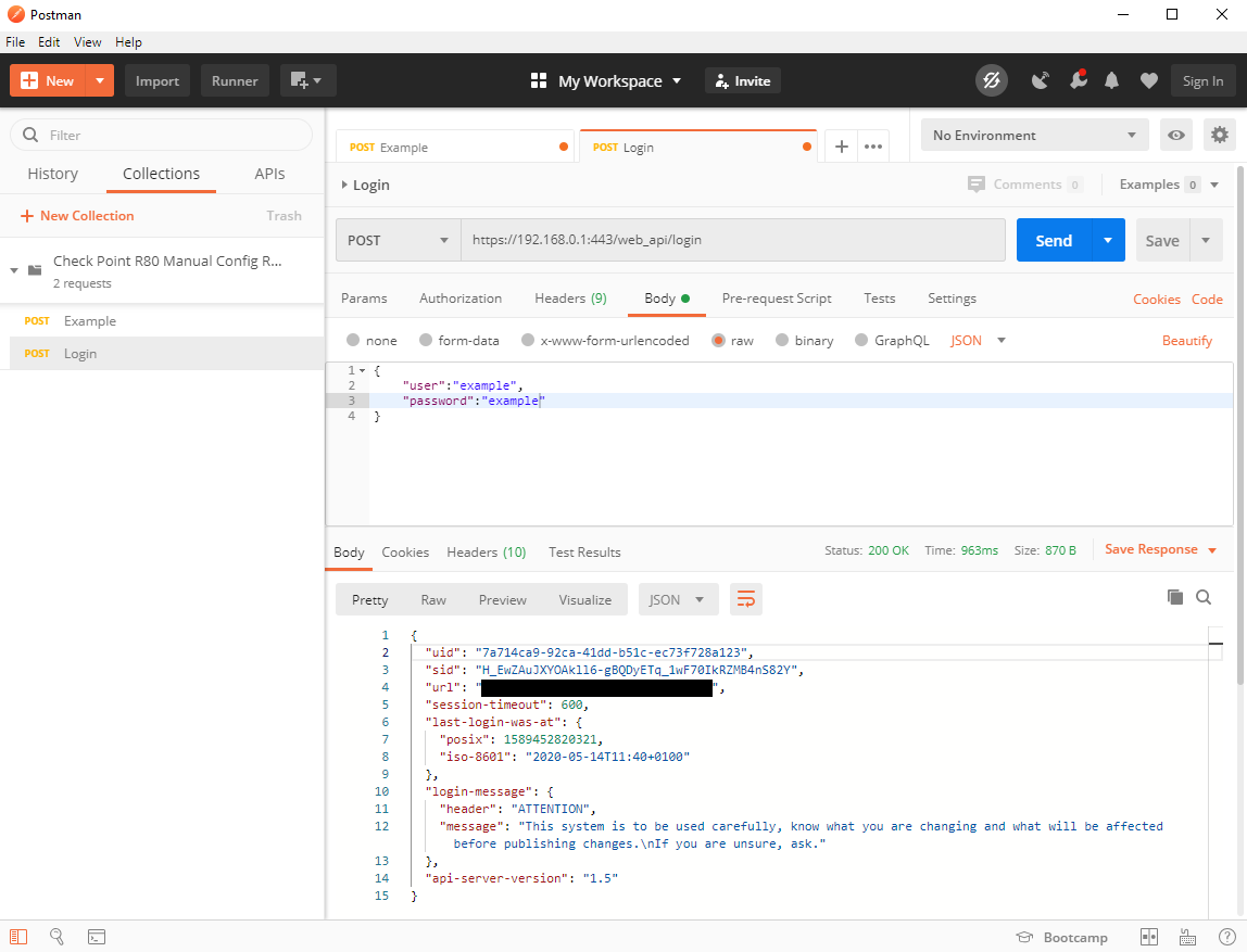postman configuration setting login