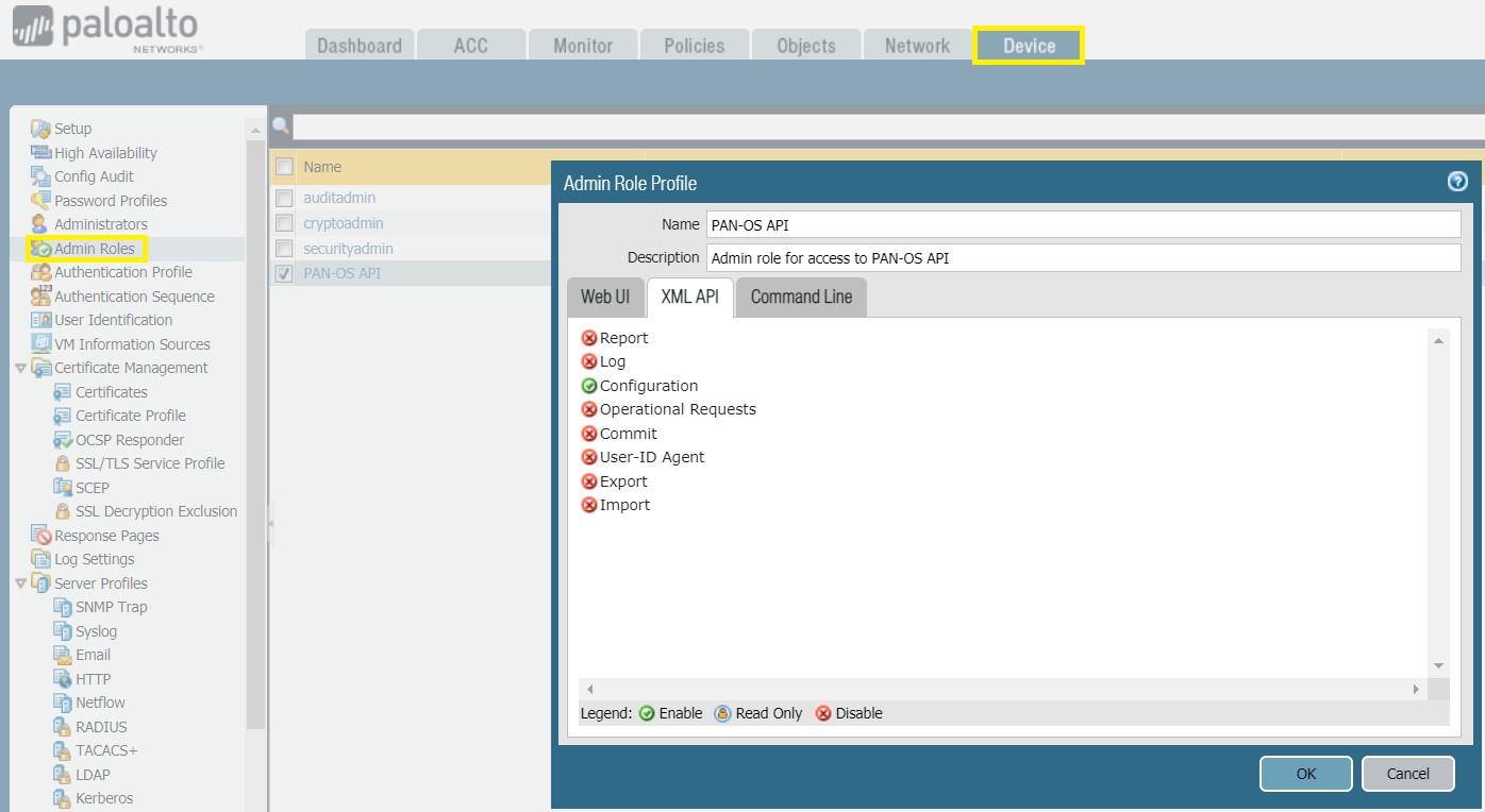 Palo Alto API Create Role