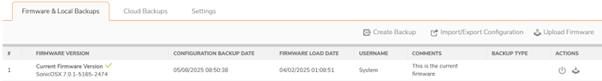 SonicWall firmware & local backups