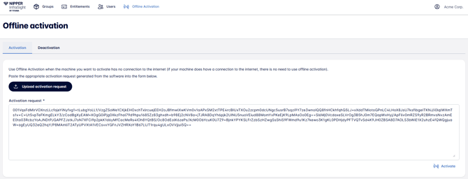 Screen shot showing the customer portal page for Nalpeiron to activate their license