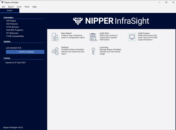 Screenshot showing Nipper InfraSight Home Screen